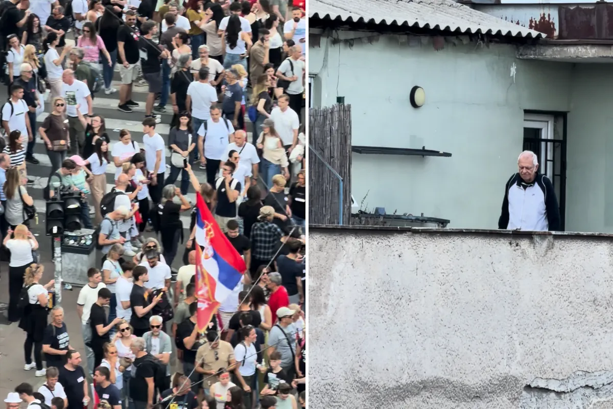 Бранко Коцкица гледа протест од тераса - и сликата стана документ на политичка ера