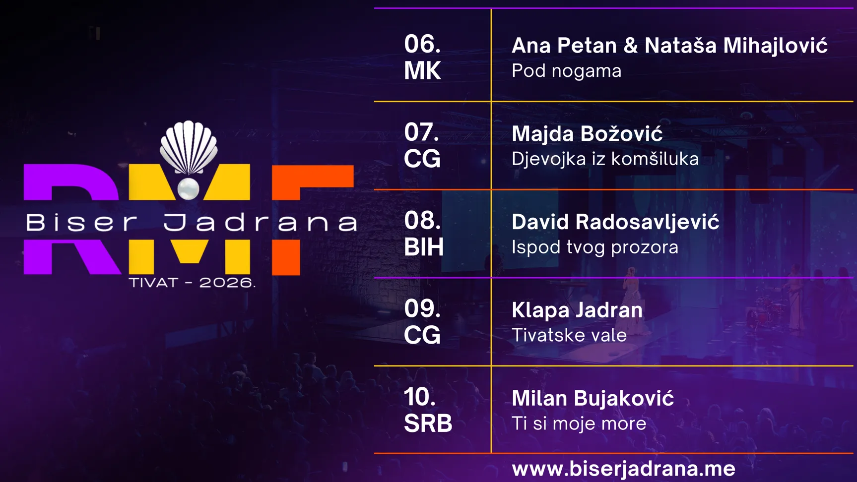Finalisten des Festivals Perle der Adria 2026 in Tivat