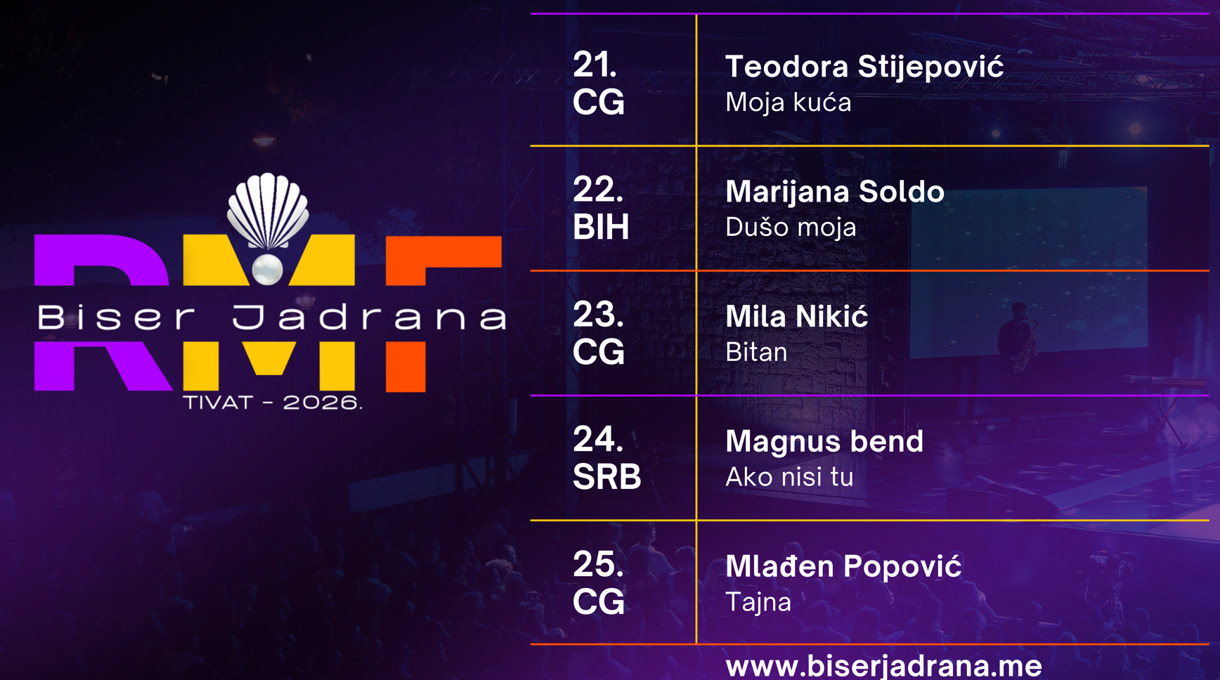 Logo des Festivals Perle der Adria und Ankündigung des Finalabends