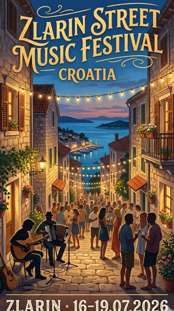 Zlarin Street Music Festival на островот Зларин од 16 до 19 јули - музика на островот без автомобили кај Шибеник