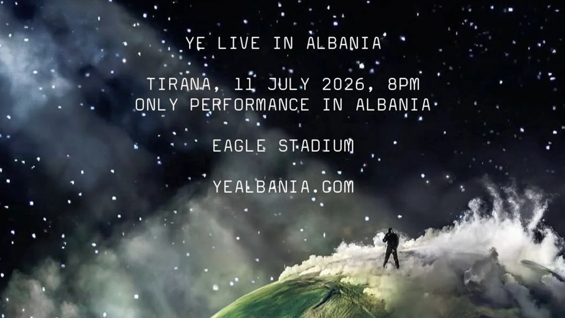 Кање Вест во Тирана на 11 јули - Ye со единствениот европски концерт за 2026 на стадионот Ер Албанија