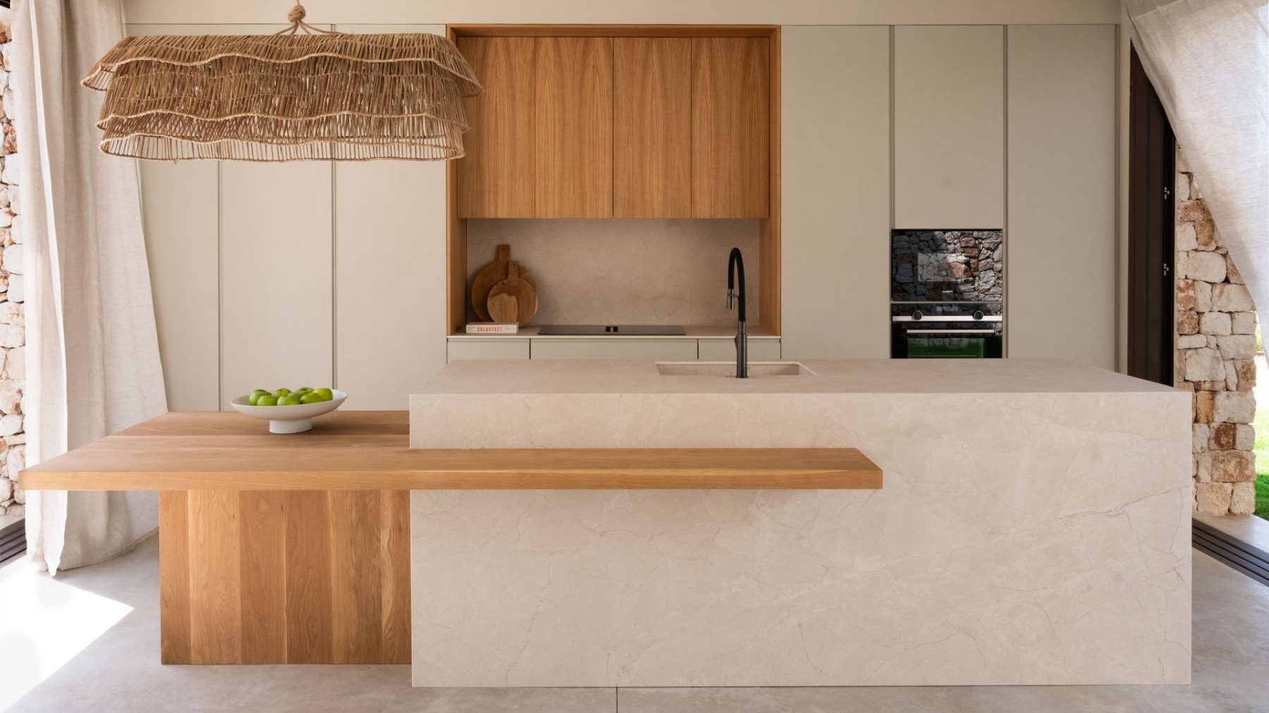 Kitchen with an island at Casa Binidali, Menorca