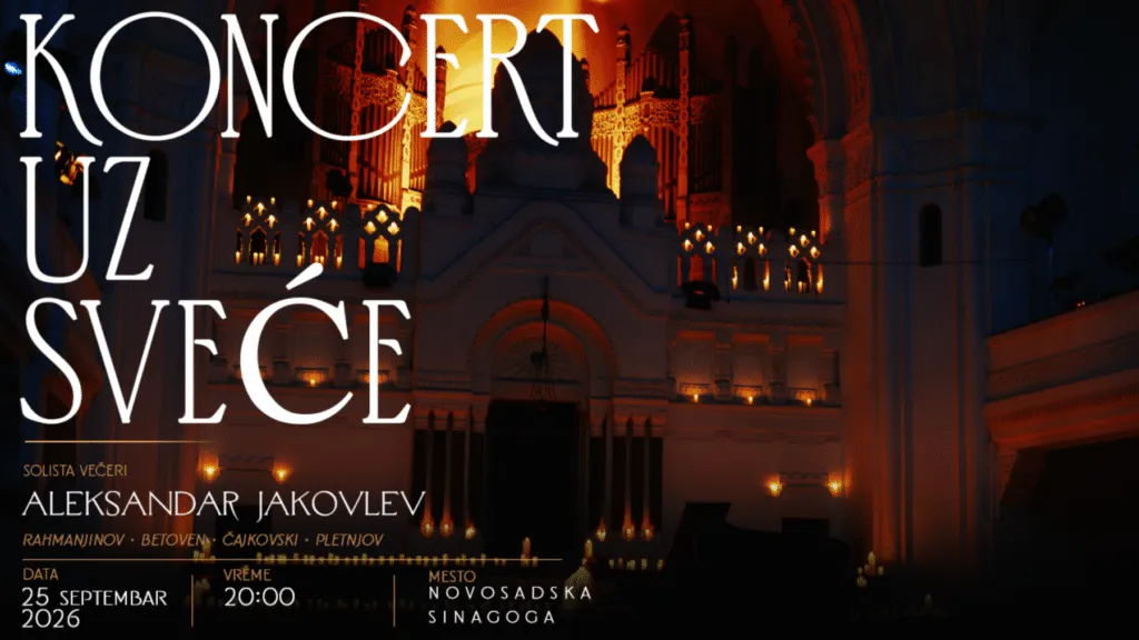 Aleksandar Jakovljev u novosadskoj Sinagogi 25. septembra - recital pri svećama u zgradi iz 1909. godine sa prepoznatljivom akustikom