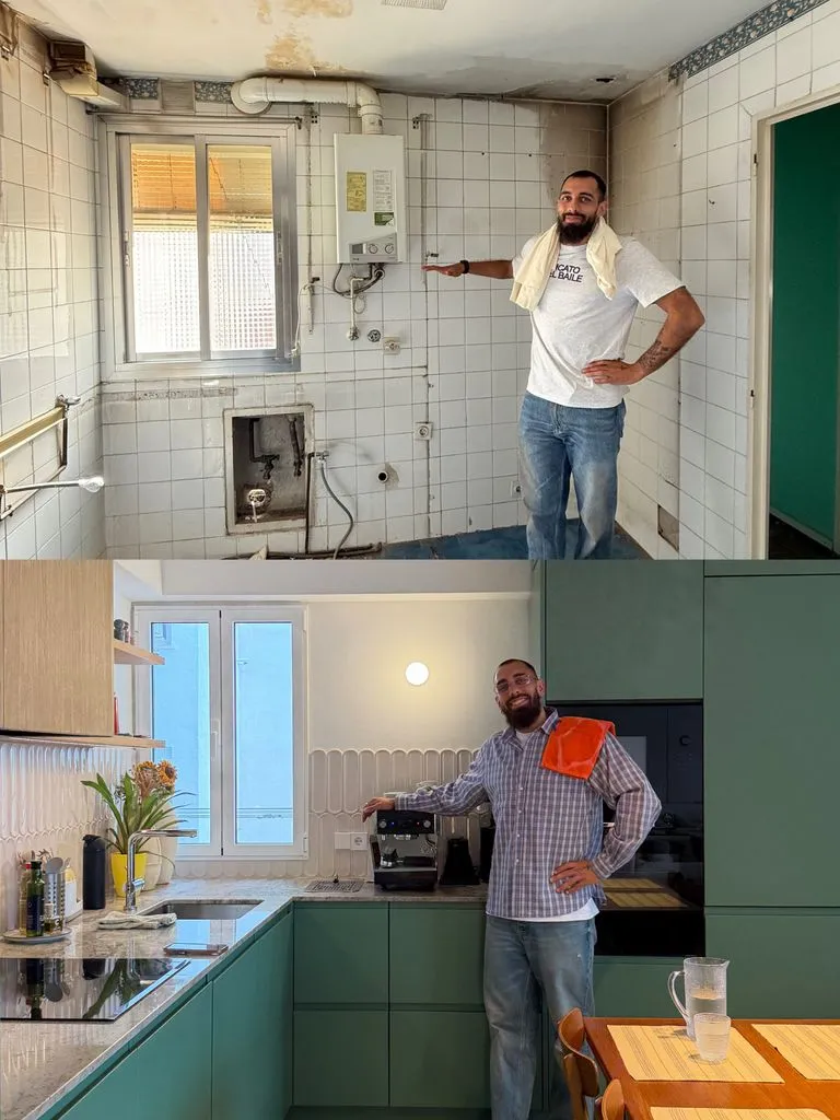 Кујната во станот на Борха Иглесијас и Марија Валеро во Мадрид пред и по реновацијата